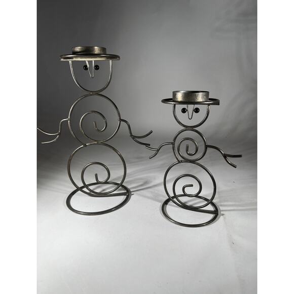 Vintage Christmas Snowman Set Of 2 International Silver Company Tea light Holder - Picture 1 of 15